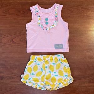 Eleanor Rose 2T summer pink lemon shorts outfit